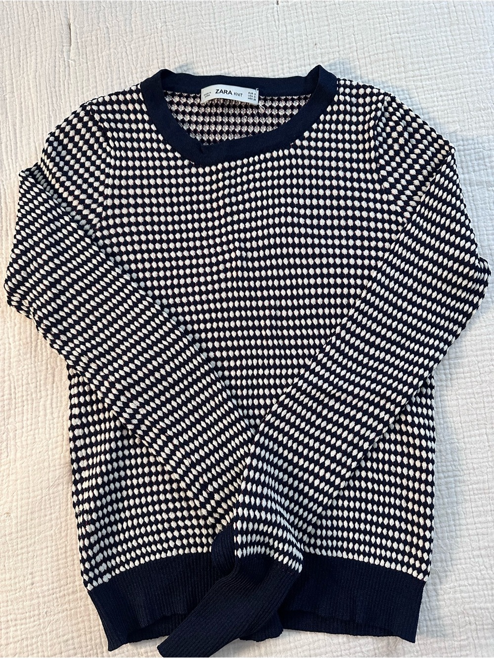 ZARA Fitted top sweater in Blue White Dark Red Size Small